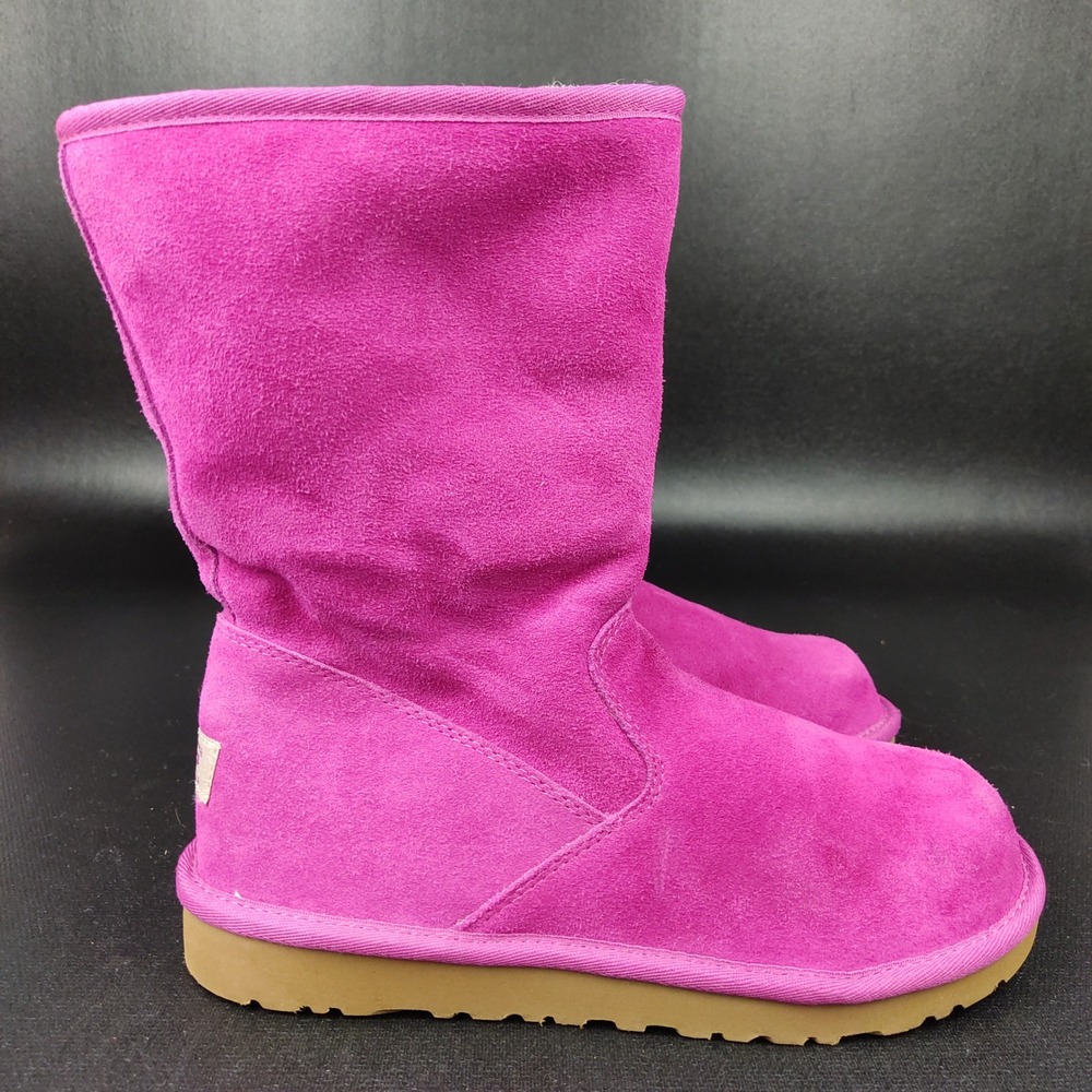 UGG Boots Women 5 Pink Classic Short Zip 5948 Suede Sheepskin Mid Calf Magenta